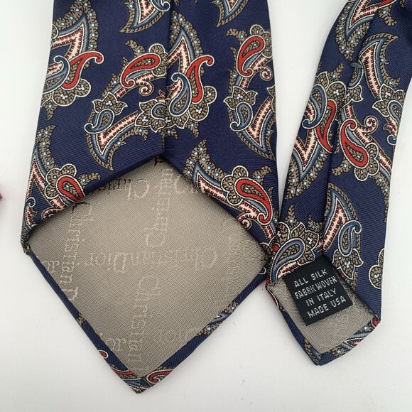Vintage Christian Dior Monsieur Tie/Necktie Paisley 100% Silk Blue, Italy - Picture 4 of 6